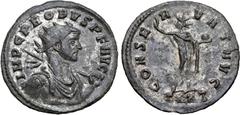 Roman Imperial Probus BI Antoninianus. Ticinum, AD 278. IMP C PROBVS P F AVG, radiate, draped and cuirassed bust to right, holding sceptre / CONSERVAT AVG, Sol standing facing, head to left, right han