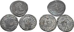 Roman Imperial Lot of 3 Late Roman BI Nummi. Ex Roma, E-Sale 42. Includes: 1) Diocletian BI Nummus. Treveri, AD 303-305. IMP DIOCLETIANVS P AVG, laureate and cuirassed bust right / GENIO POPVLI ROMANI
