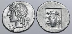 GREEK Lykian League, Masikytes AR Hemidrachm. After 18 BC. Laureate head of Apollo to left; Y-Λ across fields / Kithara; M-A across fields, trident head(?) to left, branch to right; all within shallow