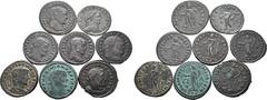 ROMAN IMPERIAL Lot of 8 Late Roman Imperial BI Nummi. Lot includes: 1. Diocletian BI Nummus. Treveri, AD 296-297. IMP DIOCLETIANVS AVG, laureate head to right / GENIO POPVLI ROMANI, Genius, wearing mo