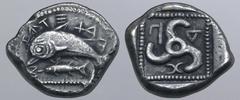 PADUANS Electrotype: Dynasts of Lycia, Thap... or Path... (?) AR Stater. Possible Bibliothèque nationale de France electrotype. Antiphellos, circa 470-460 BC. Dolphin leaping to left above fish swimmi