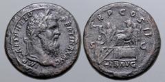 PADUANS Copy: Pertinax Æ 'Sestertius'. Unknown maker, after issue struck at Rome, AD 193. IMP CAES P HELV PERTINAX AVG, laureate head to right / TR P COS II, emperor seated to left on platform, flanke