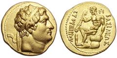 Baktria, Greco-Baktrian Kingdom. Euthydemos I AV Stater. Circa 230-190 BC. Diademed head of Euthydemos right / BASILEWS EUQUDEMOU, seated Herakles with club in hand, the right resting on a rock ledge.