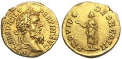 Pertinax AV Aureus. Rome, 193 AD. IMP CAES HELV PERTIN AVG, laureate bust right / PROVID DEOR COS II, Providentia, draped, standing left, holding up right hand toward star, left hand on breast. RIC 11
