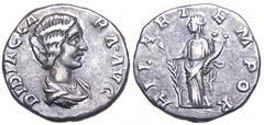 Didia Clara AR Denarius. Rome, April-June 193 AD. DIDIA CLARA AVG, draped bust right / HILAR TEMPOR, Hilaritas standing left, holding branch and cornucopiae. RIC 10 (Didius); BMC 14 (Didius); RSC 3. 3