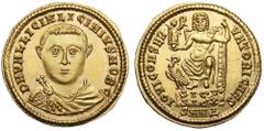 Licinius II, Caesar, AV Aureus. Nicomedia, 321-322 AD. D N VAL LICIN LICINIVS NOB C, facing, draped, & cuirassed bust / IOVI CONSERVATORI CAES, Jupiter seated facing on throne set on base inscribed SI