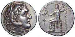 Kingdom of Macedon. Alexander III ‘The Great’ AR Tetradrachm. Kaunos, circa 300-280 BC. Head of Herakles right, wearing lion skin headdress / Zeus Aëtophoros enthroned left, drapery about legs and wai