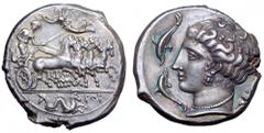 Sicily, Panormos (as Ziz) AR Tetradrachm. Sicily, Panormos (as Ziz) AR Tetradrachm. Circa 405-380 BC. Charioteer, holding kentron in left hand, reins in both, driving fast quadriga right; Nike flying 