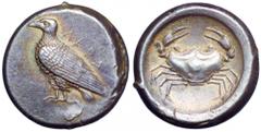 Sicily, Akragas AR Didrachm. Sicily, Akragas AR Didrachm. Circa 495-478 BC. Sea eagle standing left with folded wings; ΑΚΡΑ behind / Crab within incuse circle. SNG ANS 941; SNG Copenhagen 26; Dewing 5