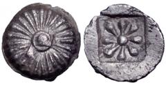 Ionia, Erythrai AR Hemiobol. Ionia, Erythrai AR Hemiobol. Circa 480-450 BC. Rosette/sunburst with central boss / Eight-rayed star within incuse square. Klein 387; Kraay, Colophon 96, 102. 0.29g, 7mm. 