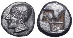 Ionia, Phokaia AR Diobol. Ionia, Phokaia AR Diobol. Circa 521-478 BC. Archaic female head left / Quadripartite incuse square. Klein 452-3. 0.82g, 9mm. Extremely Fine.