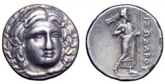 Karia, Satraps. Pixodaros AR Didrachm. Karia, Satraps. Pixodaros AR Didrachm. Halikarnassos, 340-334 BC. Laureate head of Apollo, three quarters facing, drapery at neck / Zeus Labraundos standing righ