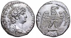 Nero AR Tetradrachm of Syria, Antioch. Nero AR Tetradrachm of Syria, Antioch. Syria, AD 59-66. NERWN KAISAR SEBASTOS, laureate bust right, wearing aegis / ETOUS BIR.I, eagle standing facing on thunder
