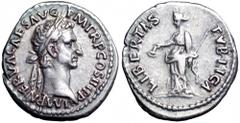 Nerva AR Denarius. Nerva AR Denarius. Rome, AD 97. IMP NERVA CAES AVG P M TR P COS III P P, laureate bust right / LIBERTAS PVBLICA, Libertas standing left, holding pileus and sceptre. RIC 19; BMC 46. 