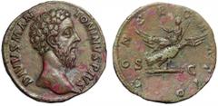 Divus Marcus Aurelius Æ Sestertius. Divus Marcus Aurelius Æ Sestertius. Rome, AD 192. DIVVS M ANTONINVS PIVS, bare head right / CONSECRATIO, eagle flying right and carrying a thunderbolt in its talons