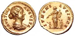 Faustina Junior AV Aureus. Faustina Junior AV Aureus. Rome, AD 161-76. FAVSTINA AVGVSTA, draped bust right / IVNONI LVCINAE, Juno standing left between two children and holding an infant in her arms. 