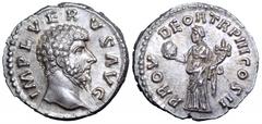 Lucius Verus AR Denarius. Lucius Verus AR Denarius. Rome, AD 163. IMP L VERVS AVG, bare head right / PROV DEOR TR P III COS II, Providentia standing left, holding globe and cornucopiae. RIC 491; BMC 2