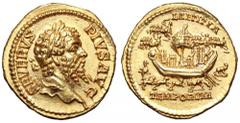 Septimius Severus AV Aureus. Septimius Severus AV Aureus. Rome, AD 206. SEVERVS PIVS AVG, laureate bust right / LAETITIA TEMPORVM, the spina of the Circus Maximus decorated as a ship facing left, with