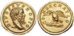 Divus Septimius Severus AV Aureus. Divus Septimius Severus AV Aureus. Rome, AD 211. DIVO SEVERO PIO, bare-headed bust of Severus right / CONSECRATIO, eagle standing left with wings outstretched, clasp