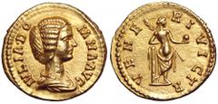 Julia Domna AV Aureus. Julia Domna AV Aureus. IVLIA DOMNA AVG, draped bust of Julia Domna right, her hair in six waves and bound up at the back / VENERI VICTR, Venus standing right, seen from behind, 