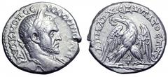Macrinus AR Tetradrachm of Phoenicia, Tyre. Macrinus AR Tetradrachm of Phoenicia, Tyre. AD 217-8. AYT K M OP CE MAKPINOC CE, laureate bust right, with drapery at front of truncation / DHMAPX EX YPATOC