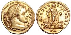 Maximinus II AV Solidus. Maximinus II AV Solidus. Rome, circa AD 312-313. MAXIMINVS P F AVG, laureate head right / VBIQVE VICTORES, Emperor standing facing, head right, in military dress, holding tran