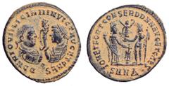 Licinius I and Licinius II Æ Follis. Licinius I and Licinius II Æ Follis. Nicomedia, AD 320. DD NN IOVII LICINII INVICT AVG ET CAES, confronted laureate and draped busts of Licinius I and II, together