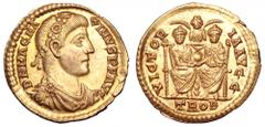 Magnus Maximus AV Solidus. Magnus Maximus AV Solidus. Trier, AD 383-8. DN MAG MAXIMVS PF AVG, rosette-diademed, draped and cuirassed bust right / VICTORIA AVGG, two emperors, in consular robes, seated