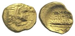 Kingdom of Macedon. Philip II AV 1/4 Stater. Kingdom of Macedon. Philip II AV 1/4 Stater. Amphipolis c. 340/336-328. Head of Herakles r., wearing lion’s skin headdress / Club and bow; thunderbolt abov