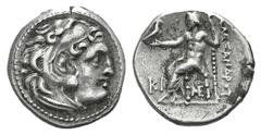 Kingdom of Macedon. Alexander III AR Drachm. Kingdom of Macedon. Alexander III AR Drachm. Lampsakos c. 310-301. Head of Herakles r., wearing lion skin / Zeus Aëtophoros seated l.; KI in l. field, mono