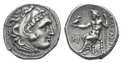 Kingdom of Macedon. Alexander III AR Drachm. Kingdom of Macedon. Alexander III AR Drachm. Lampsakos c. 310-301. Head of Herakles r., wearing lion skin / Zeus Aëtophoros seated l.; KI in l. field, mono