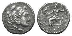 Kingdom of Macedon. Alexander III AR Drachm. Kingdom of Macedon. Alexander III AR Drachm. Kolophon c. 319-310. Head of Herakles r., wearing lion skin / Zeus Aëtophoros seated l.; monogram in l. field,