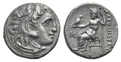 Kingdom of Macedon. Alexander III AR Drachm. Kingdom of Macedon. Alexander III AR Drachm. Kolophon c. 310-301. Head of Herakles r., wearing lion skin / Zeus Aetophoros seated l.; N in l. field. Price 