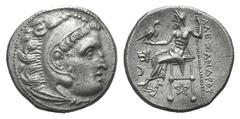 Kingdom of Macedon. Alexander III AR Drachm. Kingdom of Macedon. Alexander III AR Drachm. Kolophon c. 310-301. Head of Herakles r., wearing lion skin / Zeus Aëtophoros seated l.; crescent in l. field,