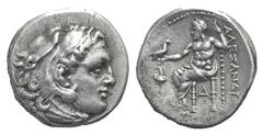 Kingdom of Macedon. Alexander III AR Drachm. Kingdom of Macedon. Alexander III AR Drachm. Sardis c. 323-319. Head of Herakles r., wearing lion skin / Zeus Aëtophoros seated l.; torch in l. field, A be