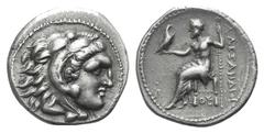 Kingdom of Macedon. Alexander III AR Drachm. Kingdom of Macedon. Alexander III AR Drachm. Asia Minor c. 323-280. Head of Herakles r., wearing lion skin / Zeus Aëtophoros seated l.; monogram below thro