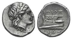 Bithynia, Kios AR Hemidrachm. Bithynia, Kios AR Hemidrachm. c. 350-300. Proxenos, magistrate. Laureate head of Apollo r.; KIA below / Prow of galley l., ornamented with star. SNG Copenhagen 373. 2.48g