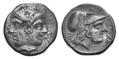 Mysia, Lampsakos AR Diobol. Mysia, Lampsakos AR Diobol. 4th-3rd C. BC . Female janiform head / Helmeted head of Athena r. SNG BnF 1182. 1.09g, 12mm, 6h. Toned VF