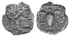 Aiolis, Temnos AR Hemidrachm. Aiolis, Temnos AR Hemidrachm. c. 2nd C. BC. Laureate head of Apollo r. / Tall one-handled vase; above, vine-grapes with two bunch of grapes. Cf. BMC Aeolis 8. 1.34g, 12mm