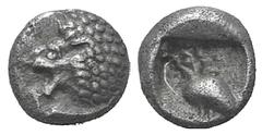 Ionia, Miletos AR Tetartemorion. Ionia, Miletos AR Tetartemorion. late 6th-early 5th C. Head of a roaring lion l. / Bird standing l. within incuse square. Klein 430; SNG Kayhan 941 (Mylasa). 0.25g, 5m