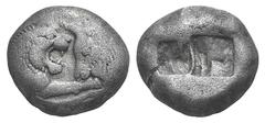 Kings of Lydia, Kroisos AR Siglos. Kings of Lydia, Kroisos AR Siglos. Sardis, 550-546. Confronted foreparts of lion r. and bull l. / Two square punches. ATEC 46-51; Berk 20; SNG Kayhan 1018; SNG Copen