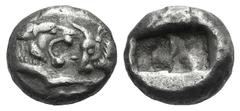Kings of Lydia, Kroisos AR Siglos. Kings of Lydia, Kroisos AR Siglos. Sardis, 550-546. Kings of Lydia, Kroisos (550-546). AR Siglos, Sardis. Confronted foreparts of lion r. and bull l. / Two square pu