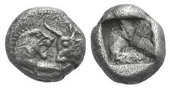 Kings of Lydia, Kroisos AR 1/12 Stater. Kings of Lydia, Kroisos AR 1/12 Stater. Sardis, 550-546. Confronted foreparts of a lion, on the l., and a bull, on the r. / Incuse square. ATEC 58-59; Berk 27; 