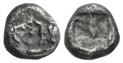 Kings of Lydia, Kroisos AR 1/12 Stater. Kings of Lydia, Kroisos AR 1/12 Stater. Sardis, 550-546. Confronted foreparts of a lion, on the l., and a bull, on the r. / Incuse square. Berk 27. 0.75g, 9mm. 