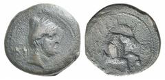 Kings of Syria, Seleukos I Æ21. Kings of Syria, Seleukos I Æ21. Uncertain Baktrian mint c. 290/86-281. Head of Dioskouros r., wearing wreathed pileus; monogram to l. / Forepart of horned horse r.; mon