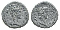 Germanicus and Drusus Æ16 of Sardis, Lydia. Germanicus and Drusus Æ16 of Sardis, Lydia. 15 BC-AD 19. Bare head of Germanicus r. / Bare head of Drusus r. RPC 2992; BMC 110-112. 2.80g, 16mm, 12h. Dark p