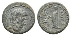 Vespasian Æ22 of Flavia Philadelphia, Lydia. Vespasian Æ22 of Flavia Philadelphia, Lydia. 69-79. Herodes and Polemaios, epimelethentes. Laureate head r. / Zeus standing l., holding eagle and sceptre. 