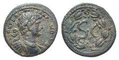 Hadrian Æ Semis of Antioch, Syria. Hadrian Æ Semis of Antioch, Syria. 117-138. Laureate and cuirassed bust r. / S • C, Γ below; all within laurel wreath. McAlee 538c. 5.97g, 20mm, 6h. Dark patina, goo