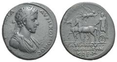 Commodus Medallic Æ41 of Silandos, Lydia. Commodus Medallic Æ41 of Silandos, Lydia. 166-177. Tatianus, archierus and archon. Laureate, draped and cuirassed bust r. / Commodus, holding sceptre, driving