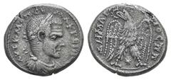 Macrinus AR Tetradrachm of Laodicea ad Mare, Syria. Macrinus AR Tetradrachm of Laodicea ad Mare, Syria. 217-218. Laureate, draped and cuirassed bust r. / Eagle standing facing, head and tail l., with 